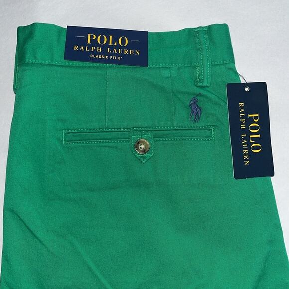Polo Ralph Lauren Classic Fit 6" Chino Shorts Green Flat Front Size 35 - Picture 2 of 4